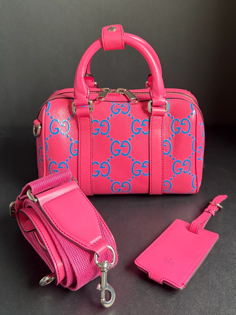 GUCCI Calfskin GG Tennis Bi-Color Embossed Mini Duffle Bag